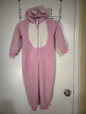 💰💕Plush Pink Hooded Kids Footie with Cream Chest Panel